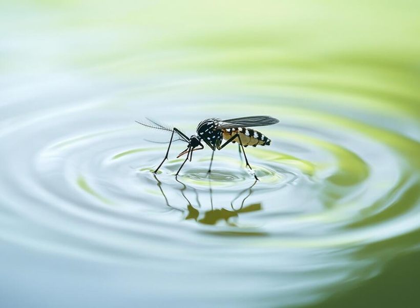 A mosquito resting on still water