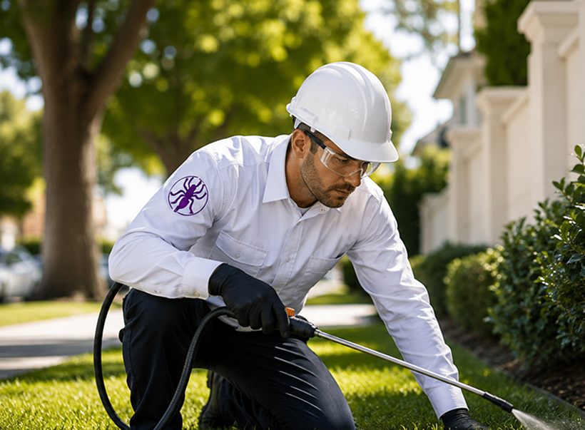 A Jupiterpest.com technician treating a lawn