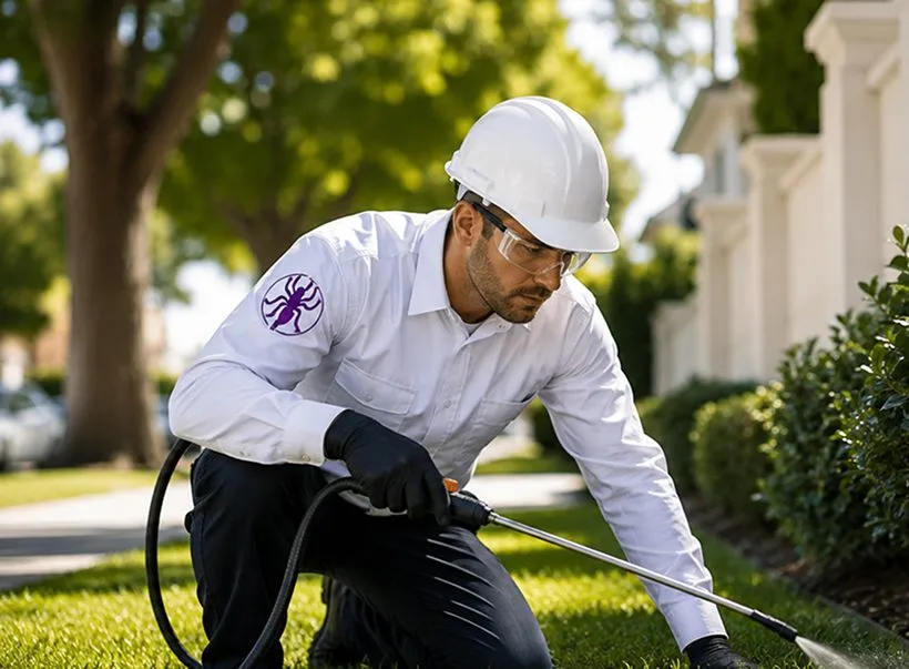 A Jupiterpest.com technician treating a lawn