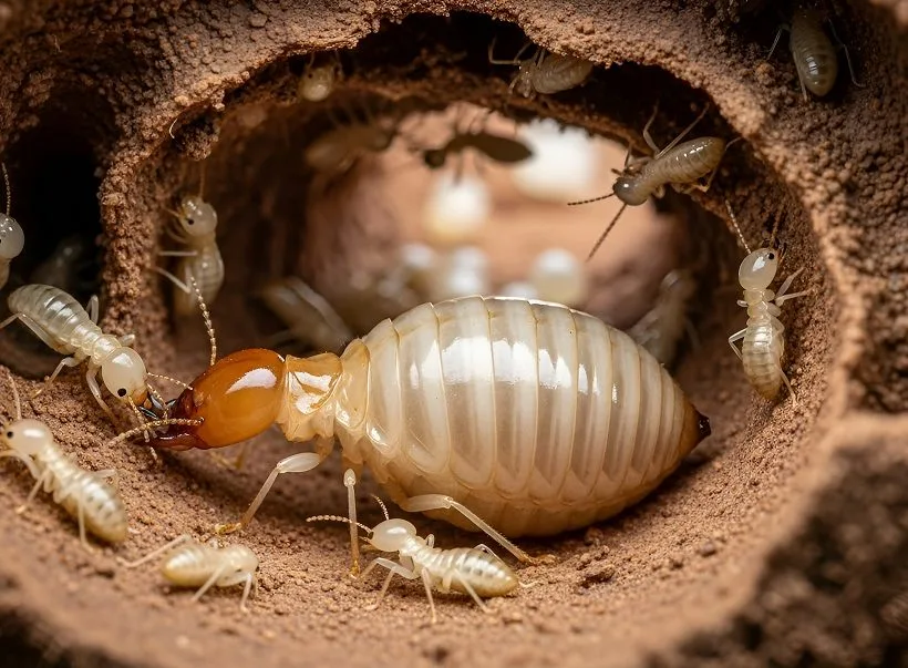 A subterranean termite queen in soil