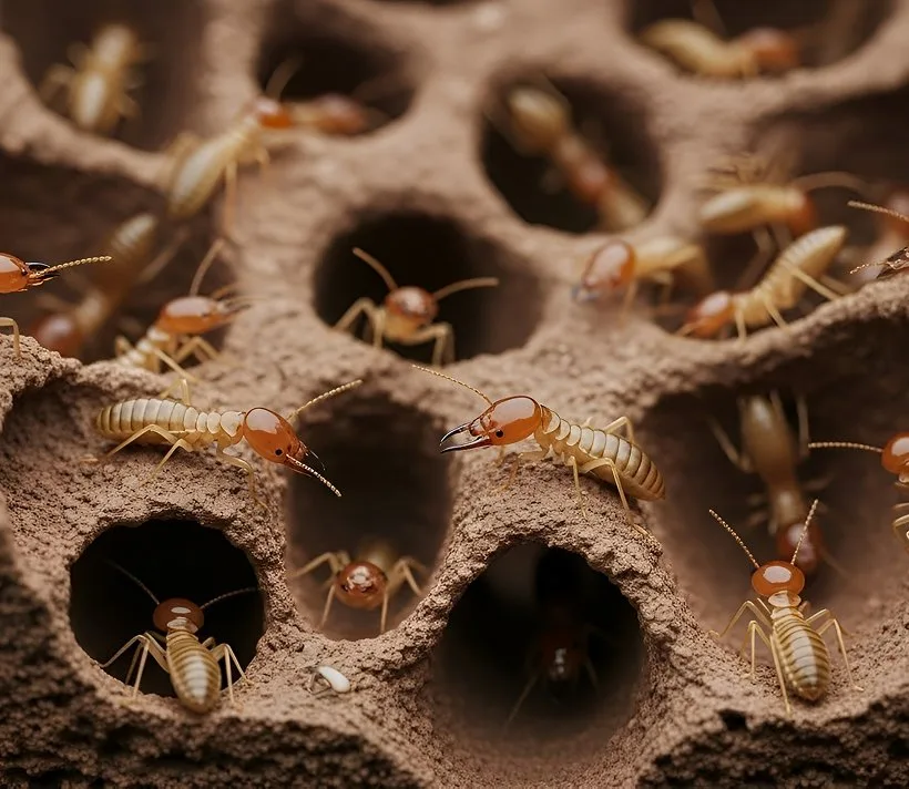 Termites in the chambers of a mud nest